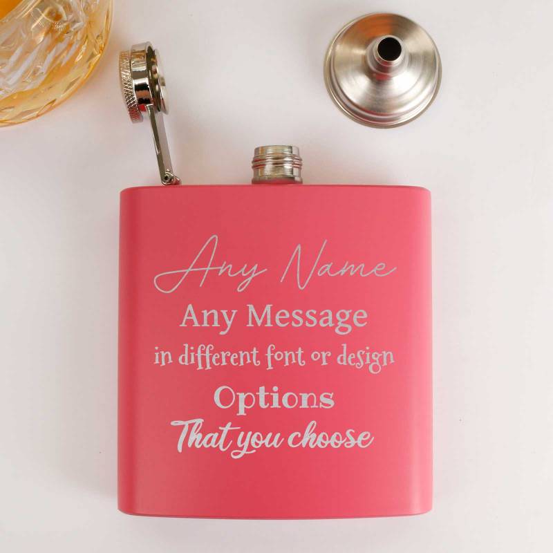 Personalised Coated Pink Hip Flask