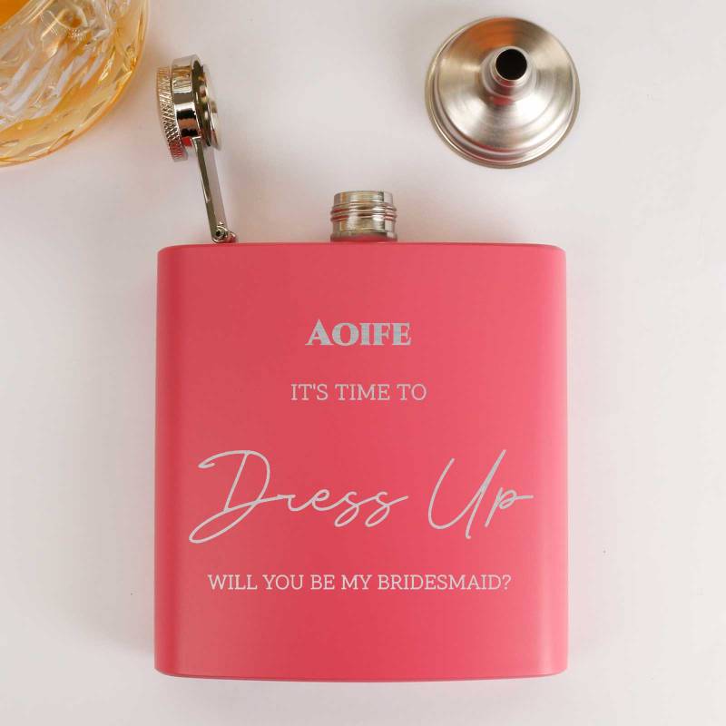 Personalised Coated Pink Hip Flask