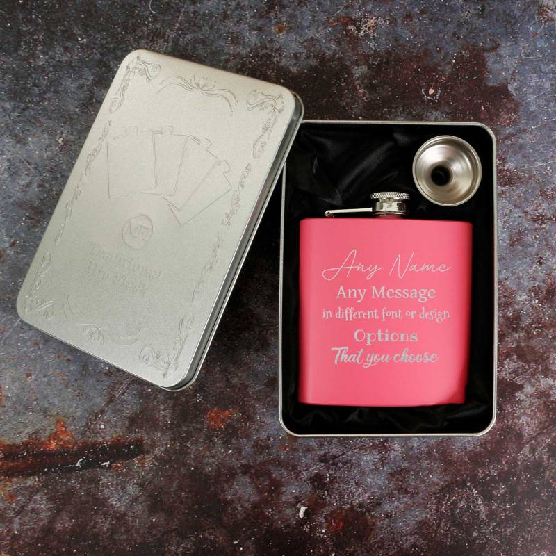 Personalised Coated Pink Hip Flask