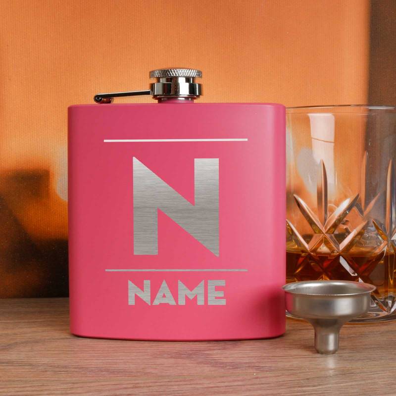 Personalised Coated Pink Hip Flask