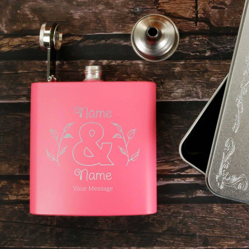 Personalised Coated Pink Hip Flask