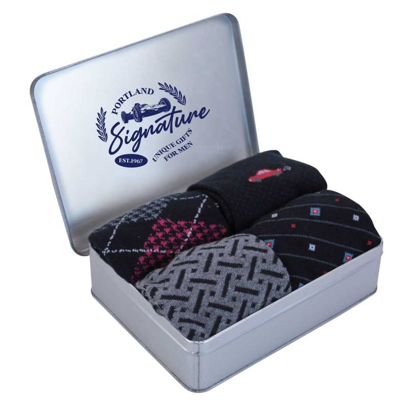 Mens 4 Pair Sock Set With Storage Tin