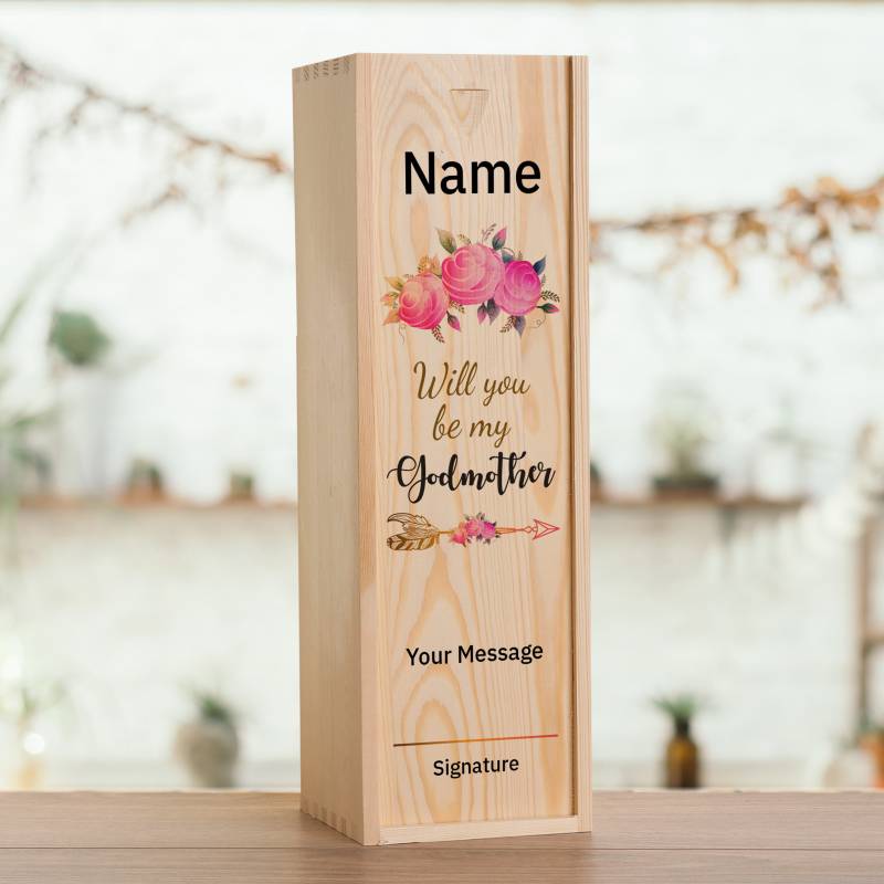 Will you be my Godmother? - Personalised Wooden Single Wine Box