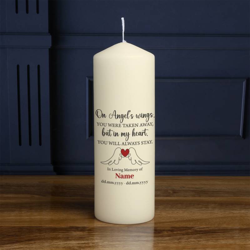 Memorial Poem On Angel's Wings - Personalised Candle