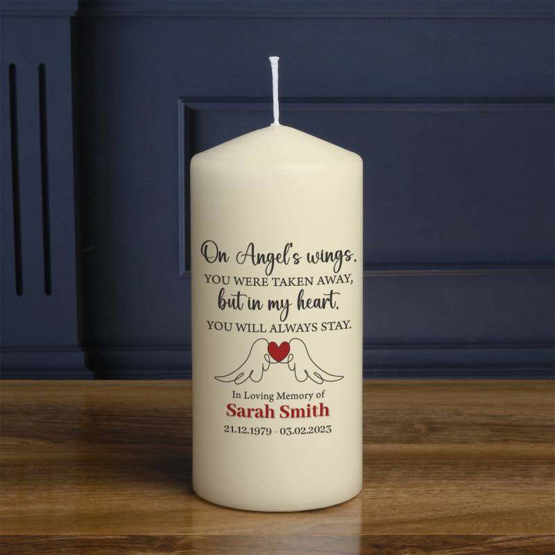 Memorial Poem On Angel's Wings - Personalised Candle