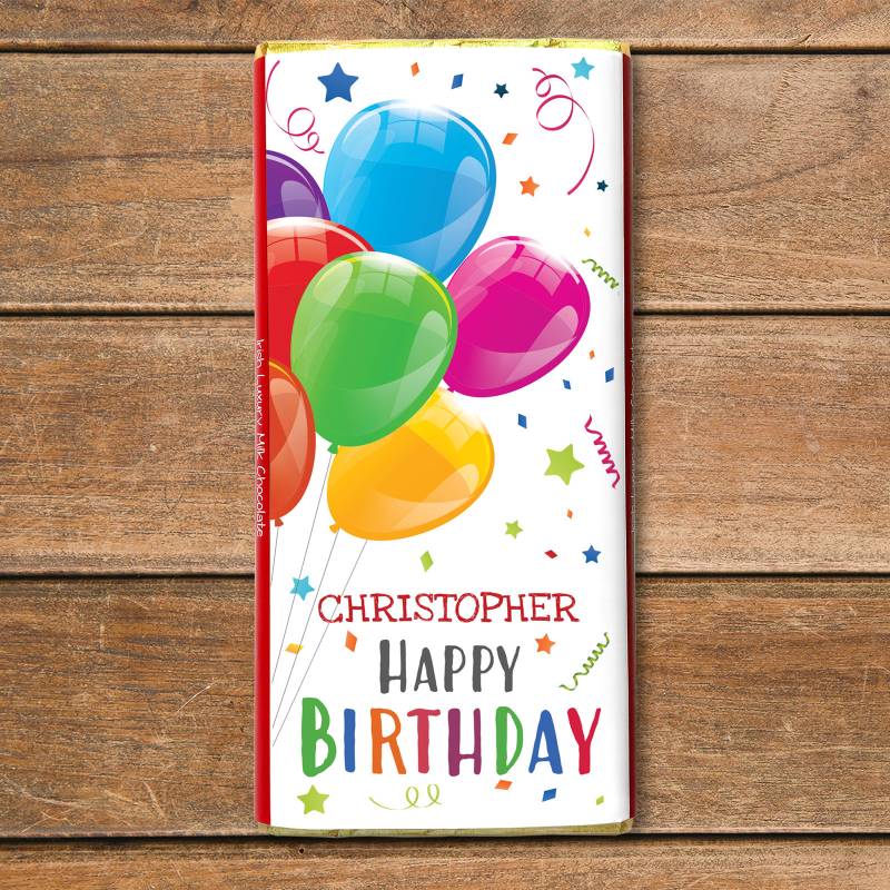 Happy Birthday Balloons Personalised Chocolate Bar