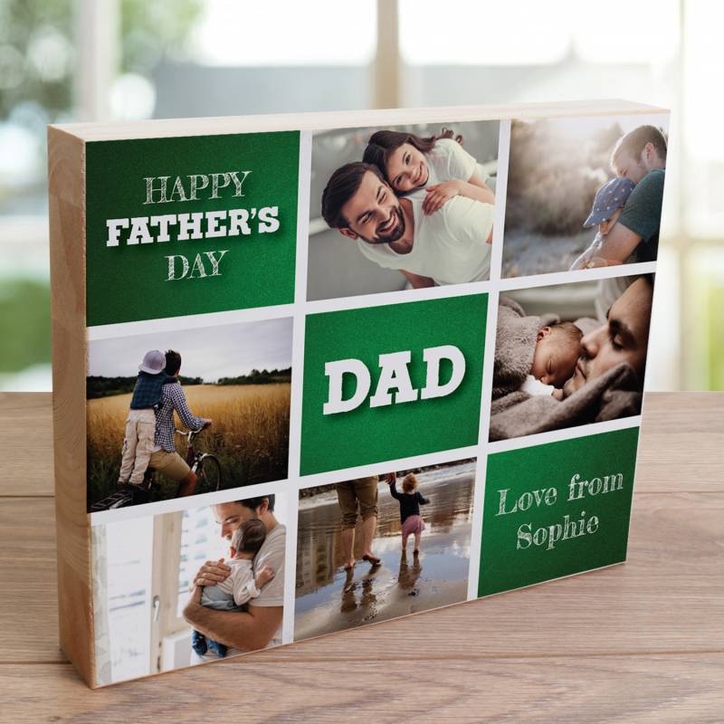 Any 6 Photos Happy Father's Day Green - Wooden Photo Blocks