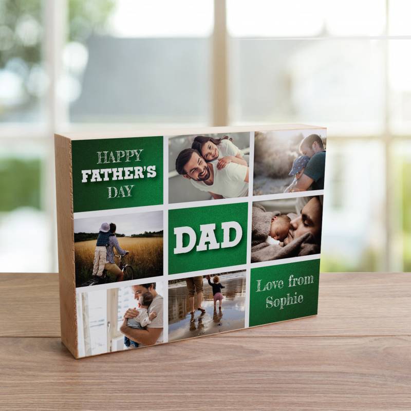 Any 6 Photos Happy Father's Day Green - Wooden Photo Blocks