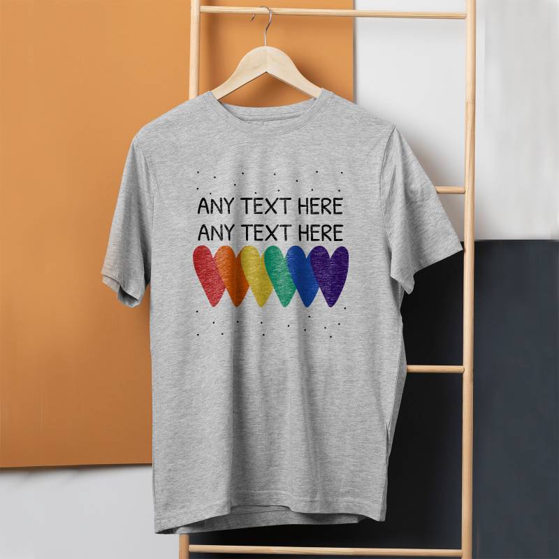 Any Text Rainbow Hearts - Personalised T-Shirt