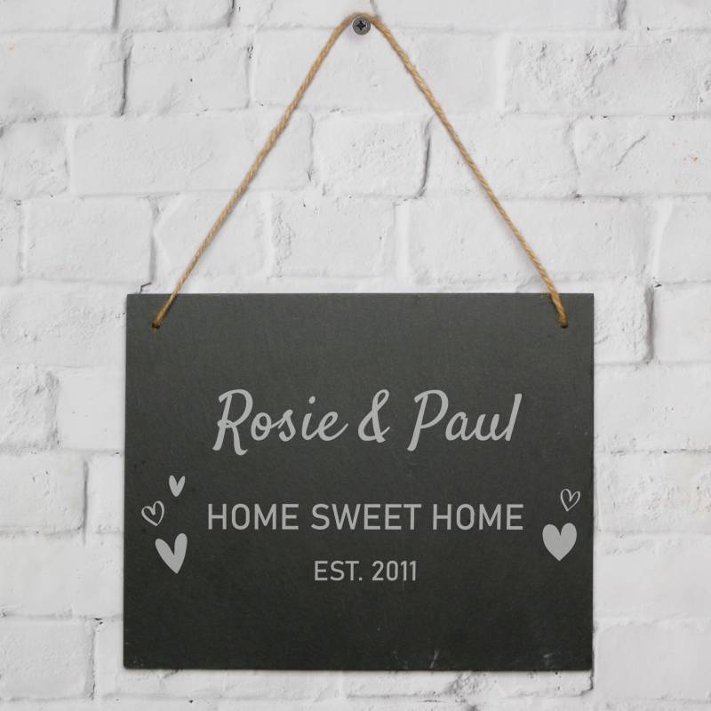 Any Text and Hearts - Personalised Large Hanging Slate