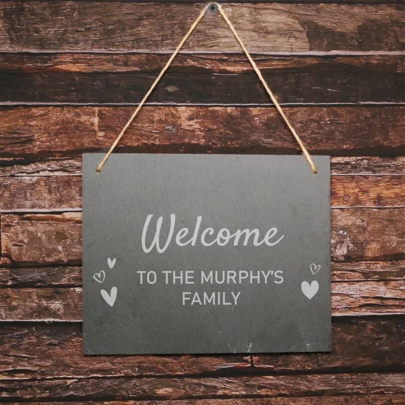 Any Text and Hearts - Personalised Large Hanging Slate