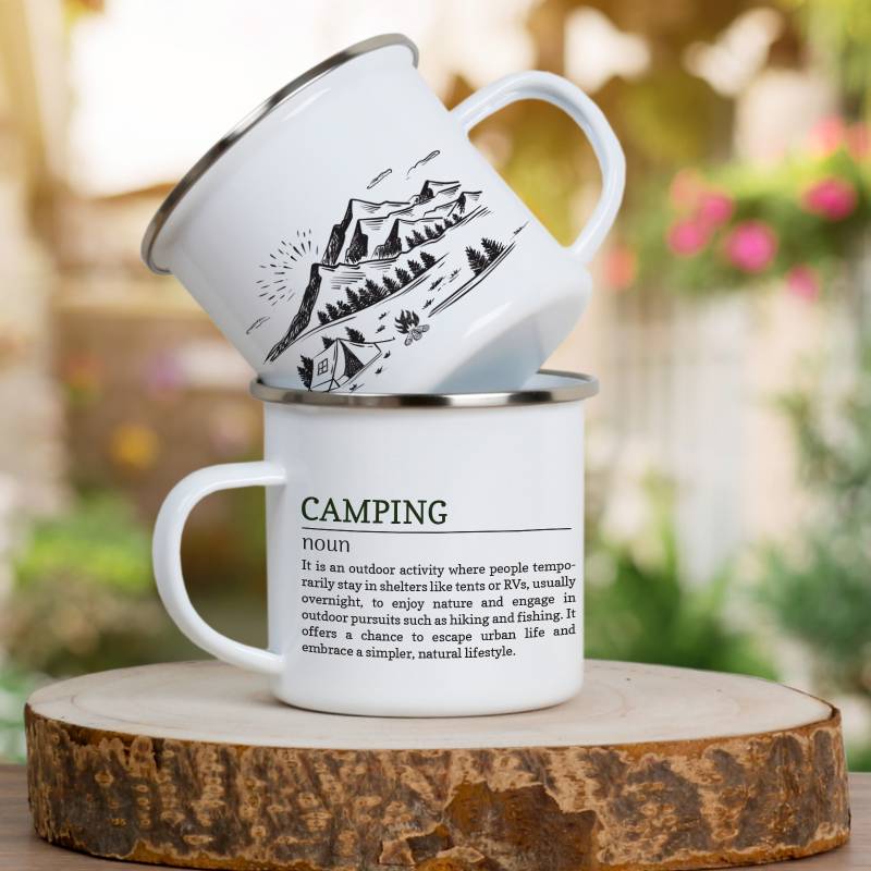 Camping Meaning and Any Name - Personalised Enamel Mug