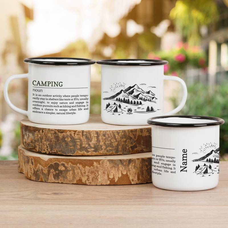 Camping Meaning and Any Name - Personalised Enamel Mug