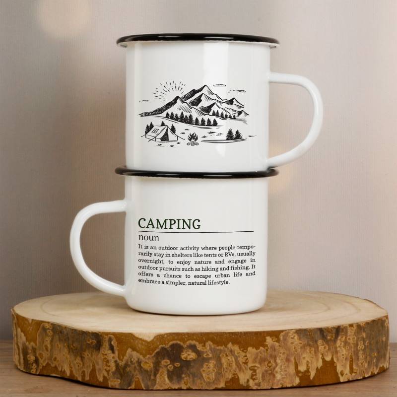 Camping Meaning and Any Name - Personalised Enamel Mug