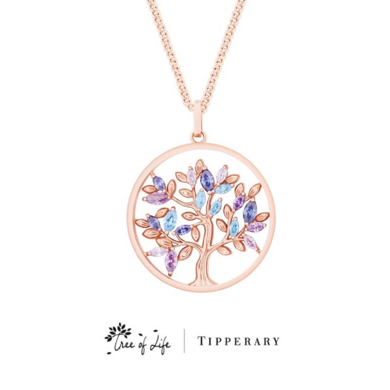 Tipperary Crystal Tree of Life Circle Blue Marquise Cz Rg Pendant