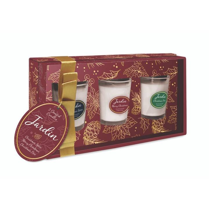 Tipperary Jardin Set of 3 Mini Christmas Candles Red Box