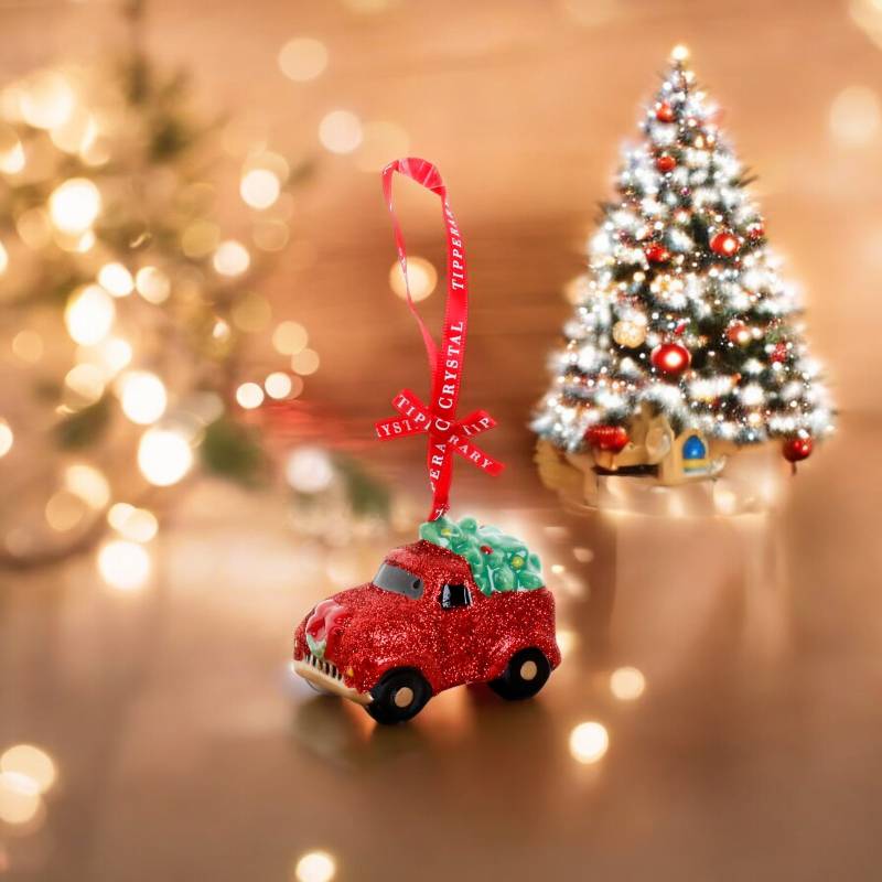 Tipperary Crystal Porcelain Truck With Tree Christmas Decoration