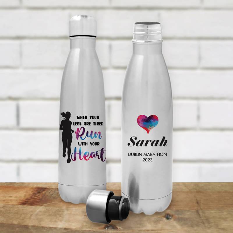 When Your Legs Are Tired Run with Your Heart... Personalised Bottle / Flask