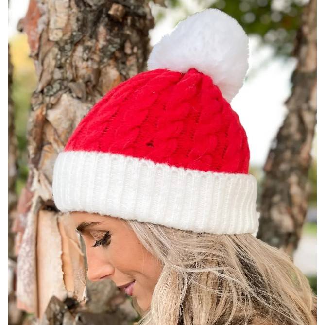 Christmas Pom Pom Decor Cable Knit Beanie Hat