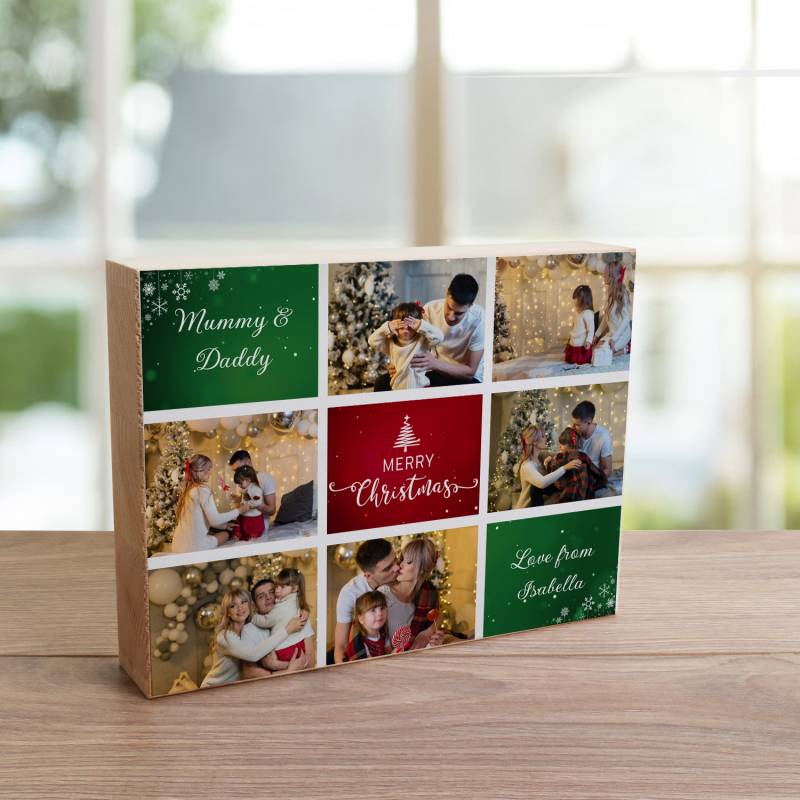 Any 6 Photos Happy Father's Day Green - Wooden Photo Blocks_DUPLICATE