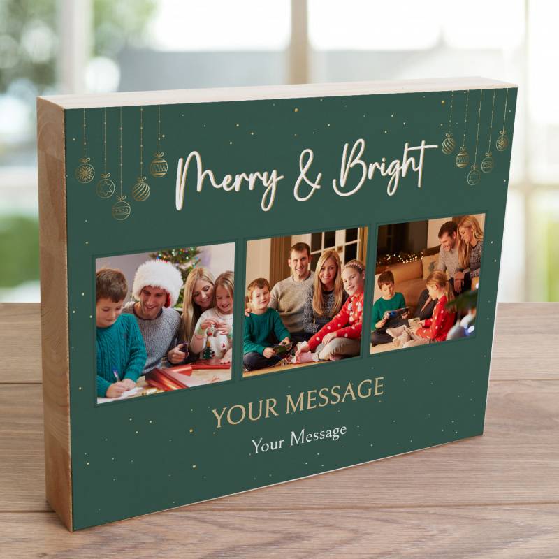 Any 3 Photos Merry & Bright - Wooden Photo Blocks