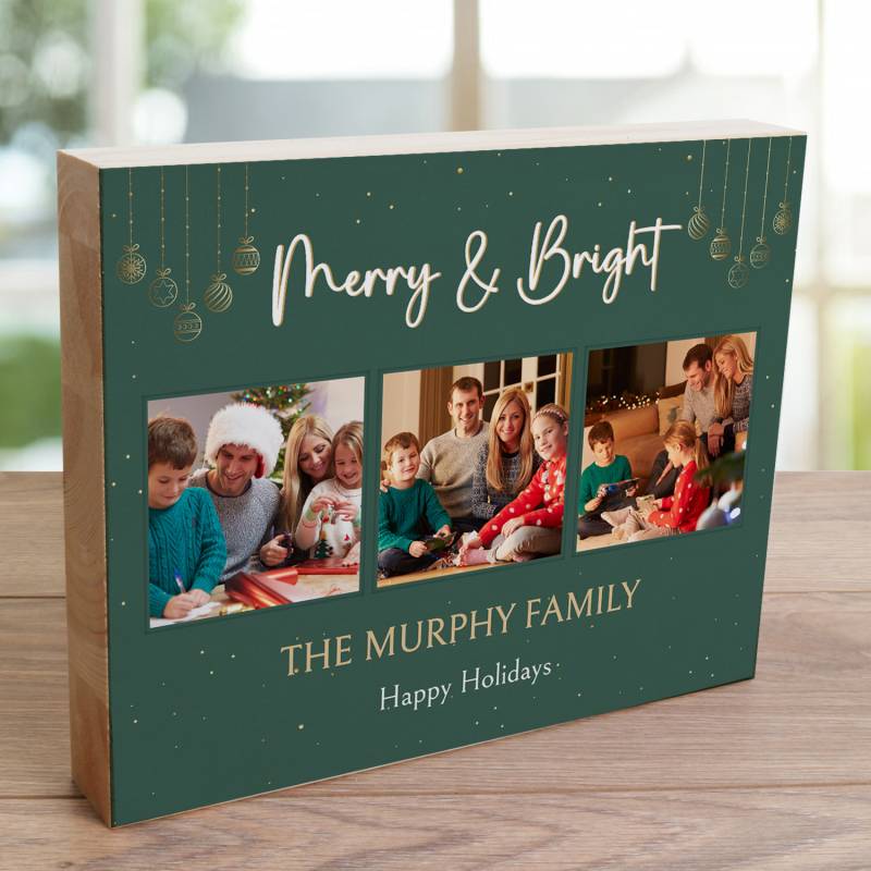 Any 3 Photos Merry & Bright - Wooden Photo Blocks