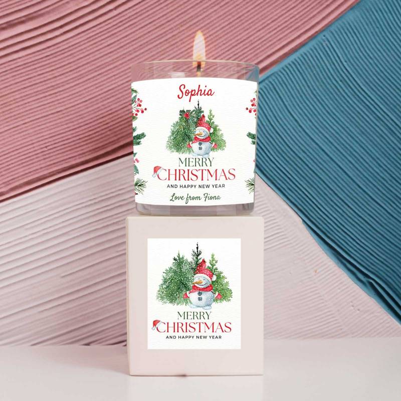 Snowman Merry Christmas - Personalised Scented Candle