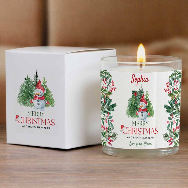 Snowman Merry Christmas - Personalised Scented Candle