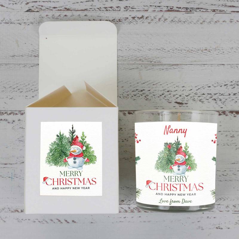 Snowman Merry Christmas - Personalised Scented Candle