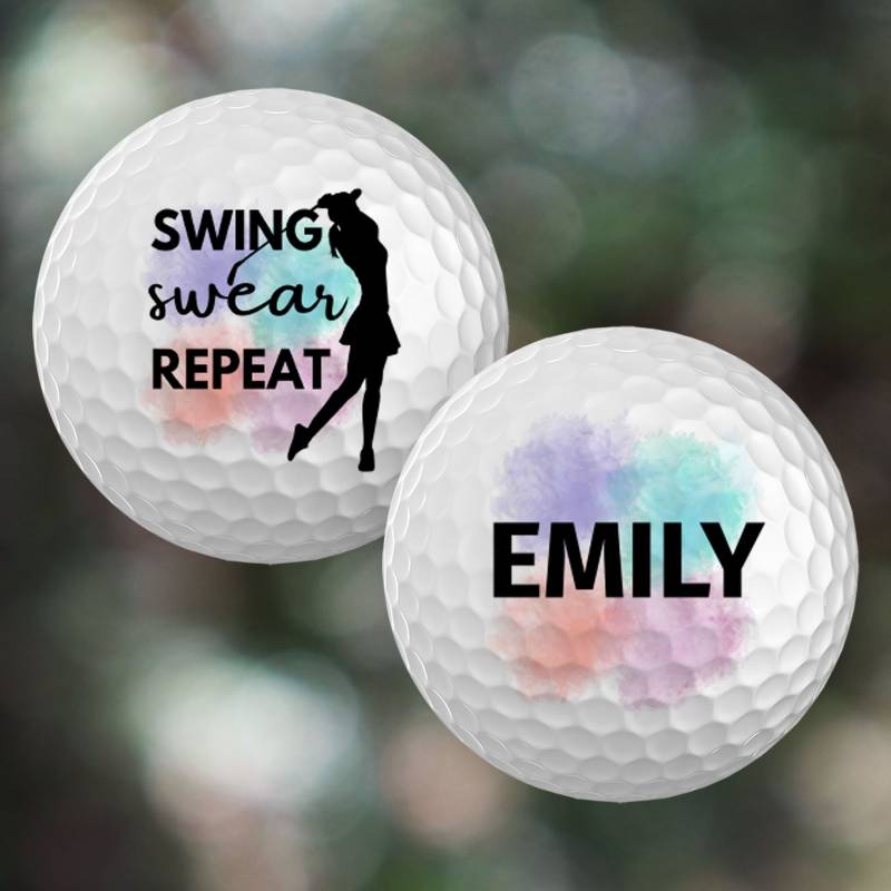 Swing, Swear, Repeat - Personalised Golf Ball - Set of 3 Balls