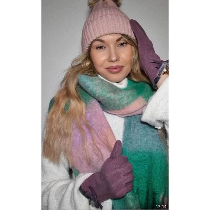 Luxury Scarf Cosy Set With Chocs & Candle - Dusty Pink, Green & Purple