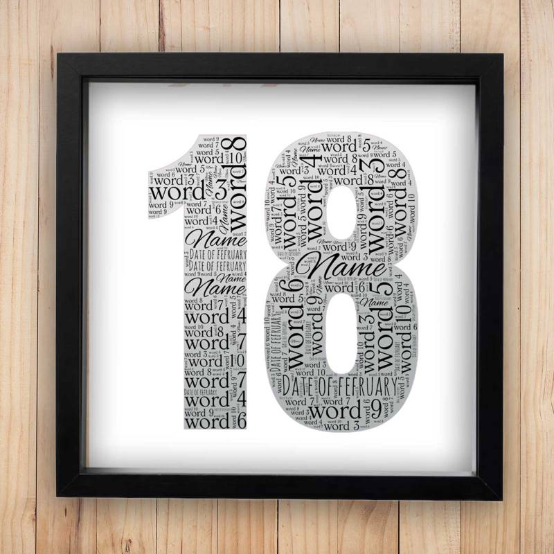 18th Birthday Word Cloud Box Frame