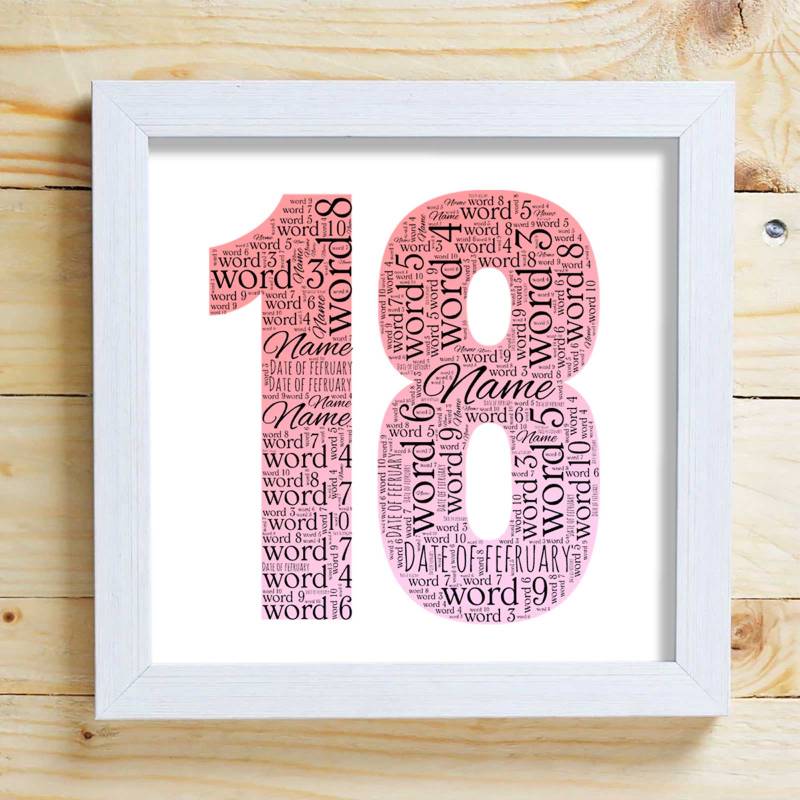 18th Birthday Word Cloud Box Frame