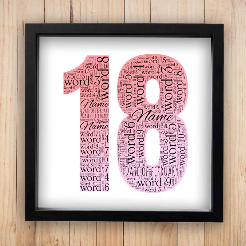 18th Birthday Word Cloud Box Frame