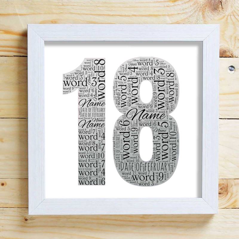 18th Birthday Word Cloud Box Frame