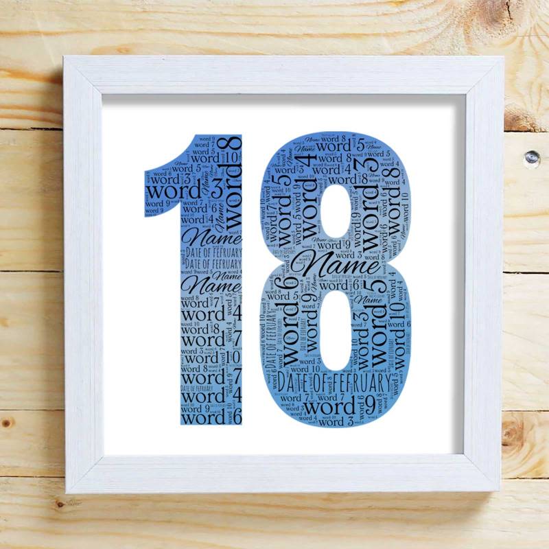 18th Birthday Word Cloud Box Frame