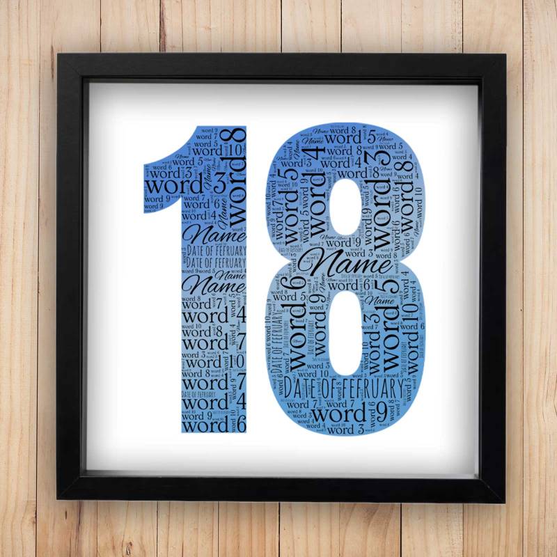 18th Birthday Word Cloud Box Frame