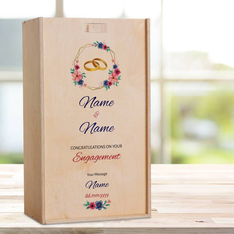 Congratulations On Your Engagement - Double Wooden Champagne Box