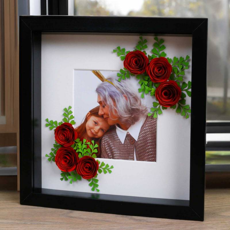 Any Photo - Paper Flower Red Roses Personalised Box Frame