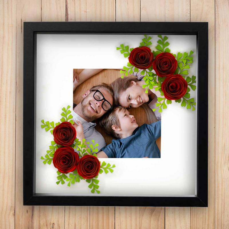 Any Photo - Paper Flower Red Roses Personalised Box Frame