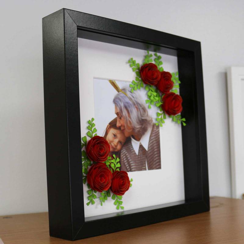 Any Photo - Paper Flower Red Roses Personalised Box Frame