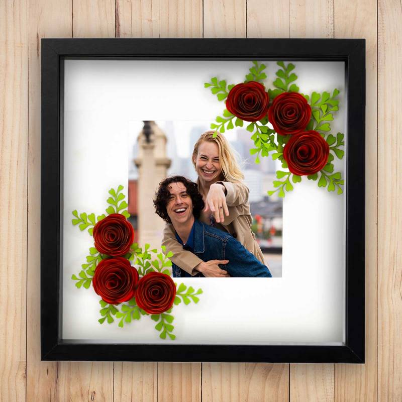 Any Photo - Paper Flower Red Roses Personalised Box Frame