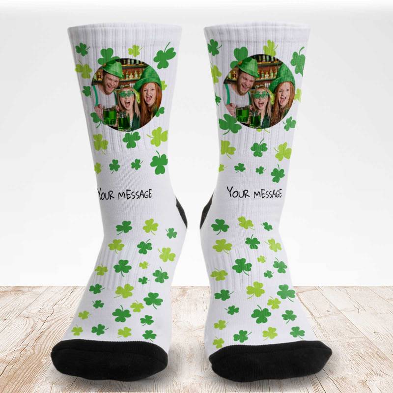 Any Photo and Message Shamrocks - Personalised Socks