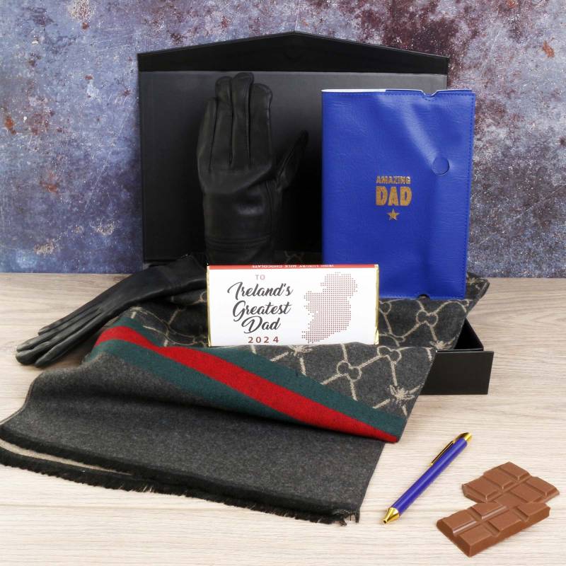 The Father's Day Luxury Grey, Green & Red Scarf, Gloves, Notebook & Pen Gift Set