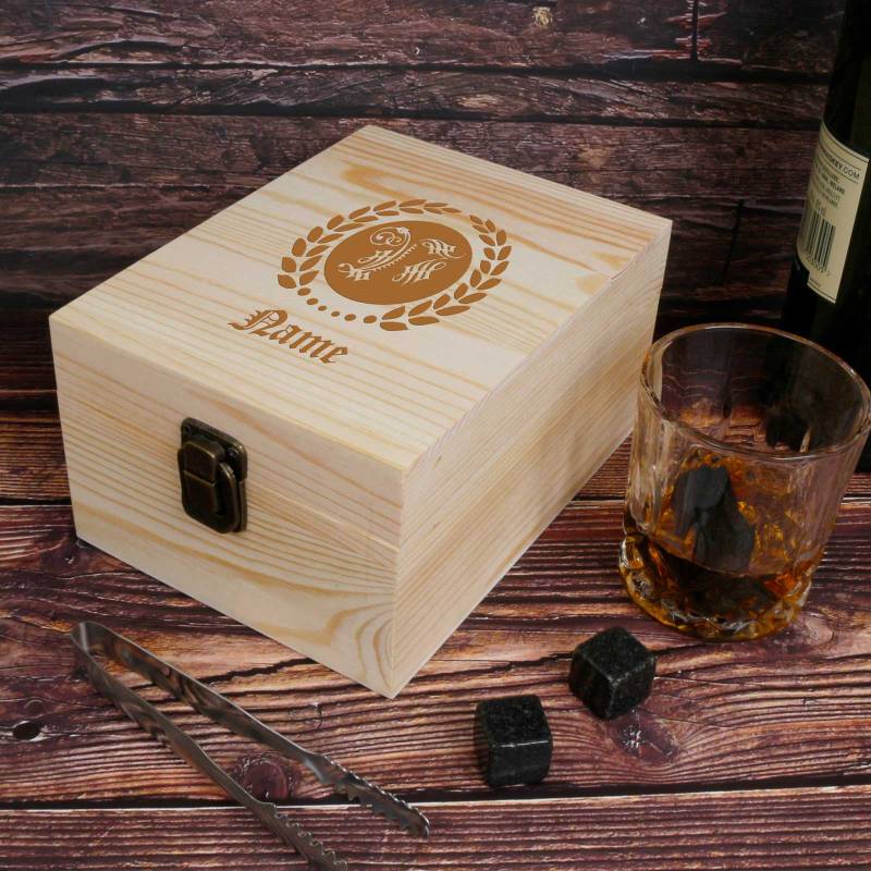 Any Text or Layout - Personalised Wooden Boxed Whiskey Set