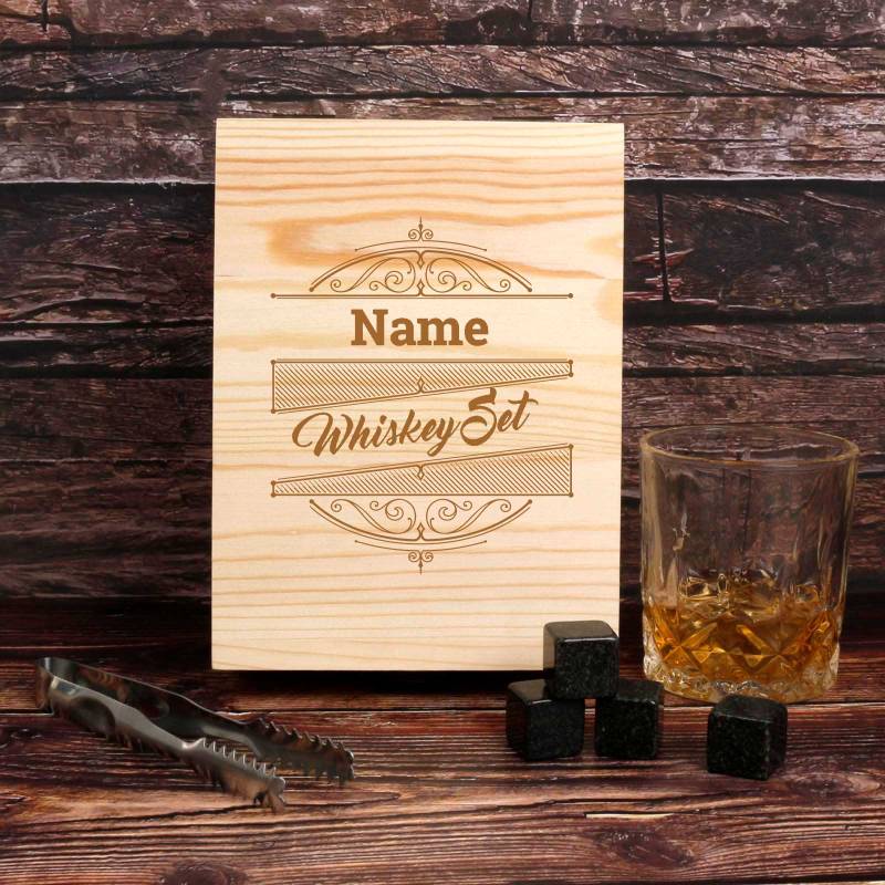 Any Text or Layout - Personalised Wooden Boxed Whiskey Set