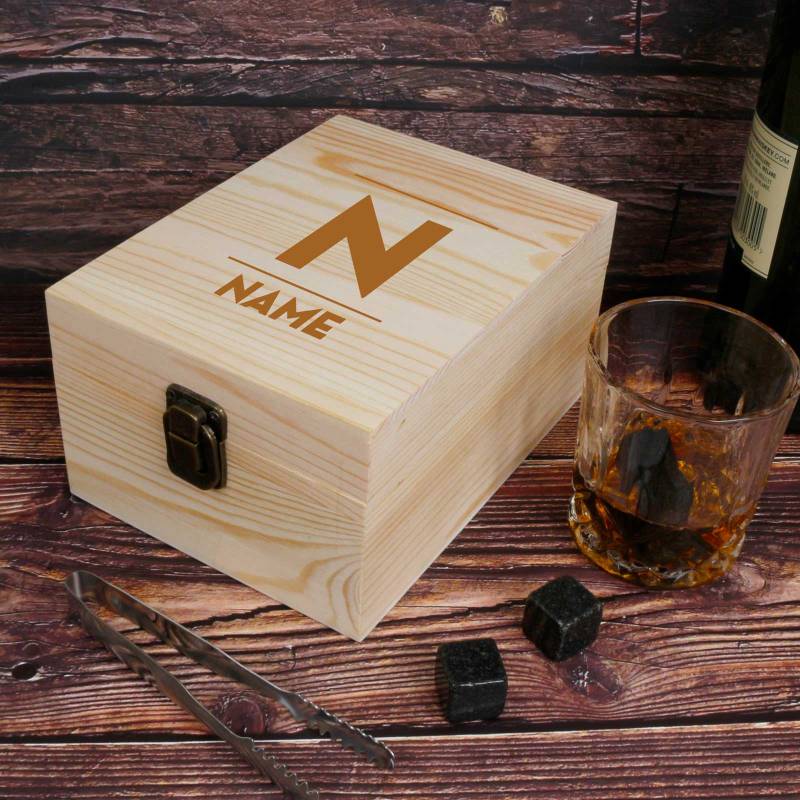 Any Text or Layout - Personalised Wooden Boxed Whiskey Set