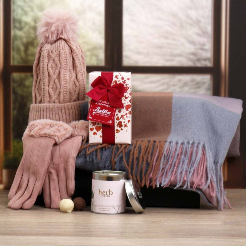 Luxury Scarf Cosy Set With Chocs & Candle - Blush & Pink