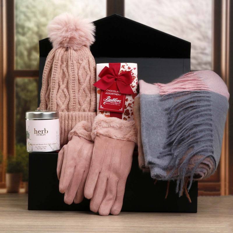 Luxury Scarf Cosy Set With Chocs & Candle - Blush & Pink