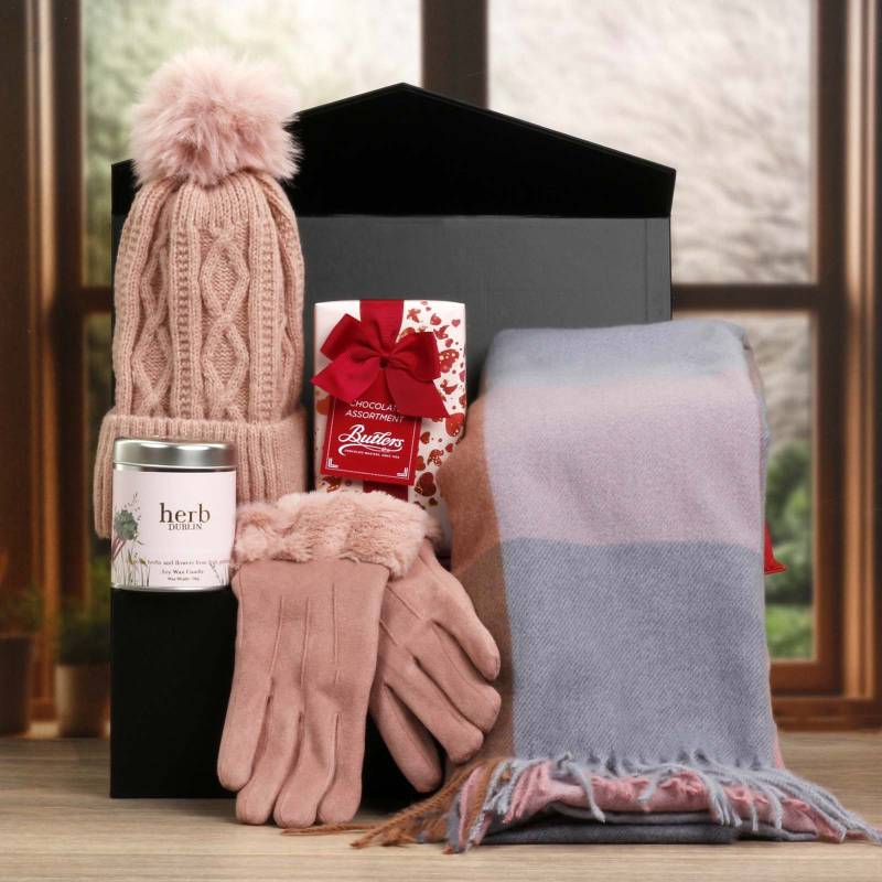 Luxury Scarf Cosy Set With Chocs & Candle - Blush & Pink